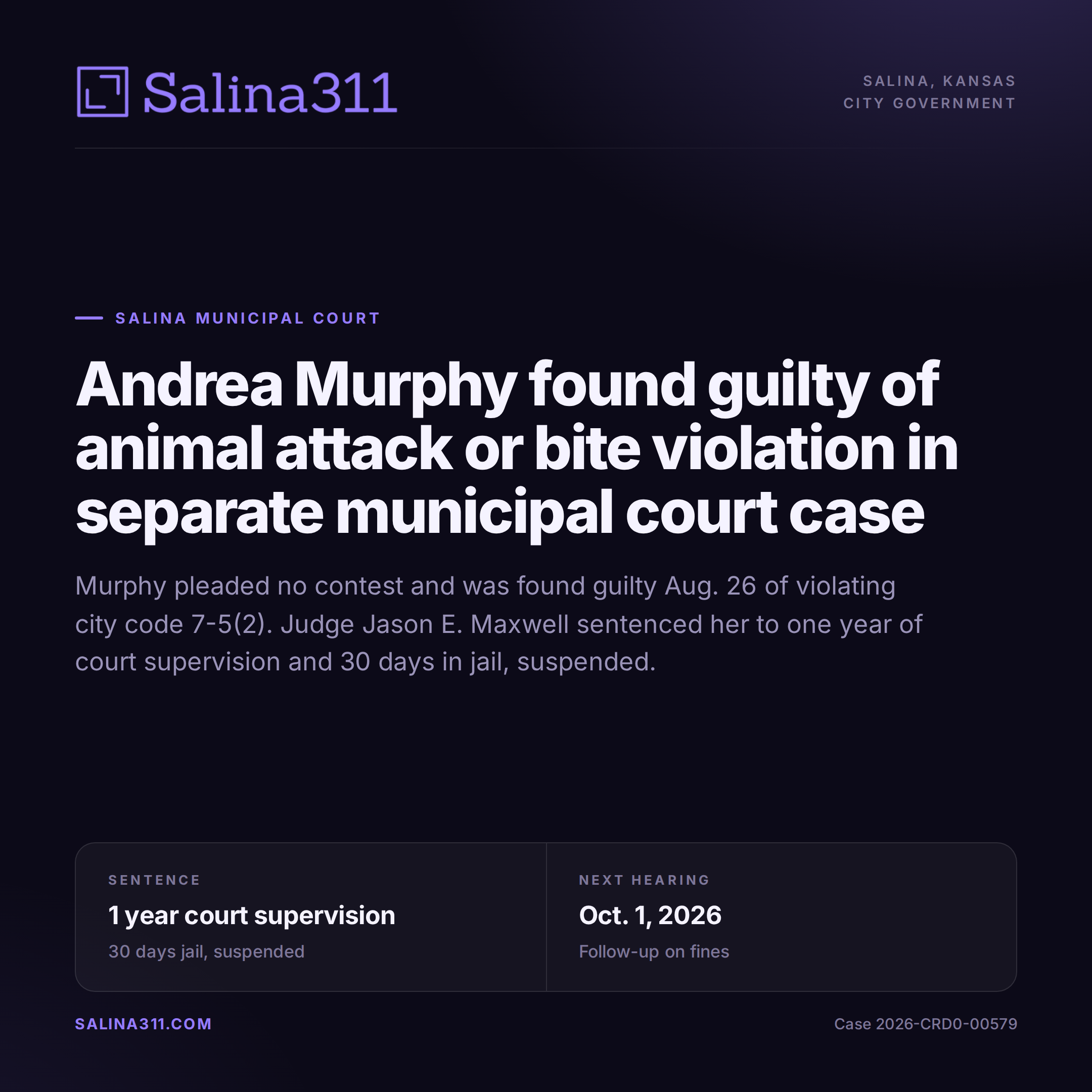 Andrea Murphy Found Guilty of Animal Attack or Bite Violation in Separate Municipal Court Case
