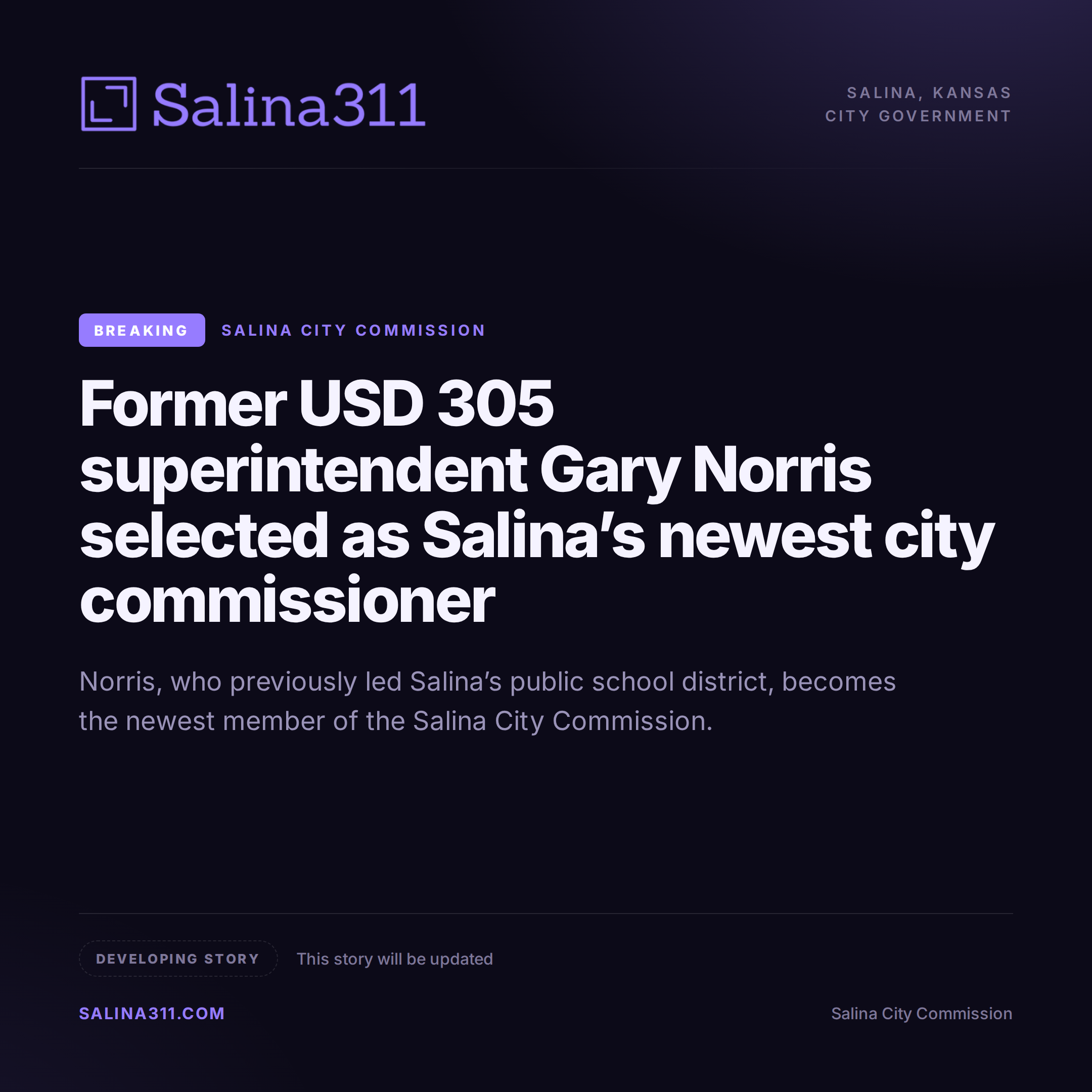 Former USD 305 Superintendent Gary Norris Selected as Salina’s Newest City Commissioner