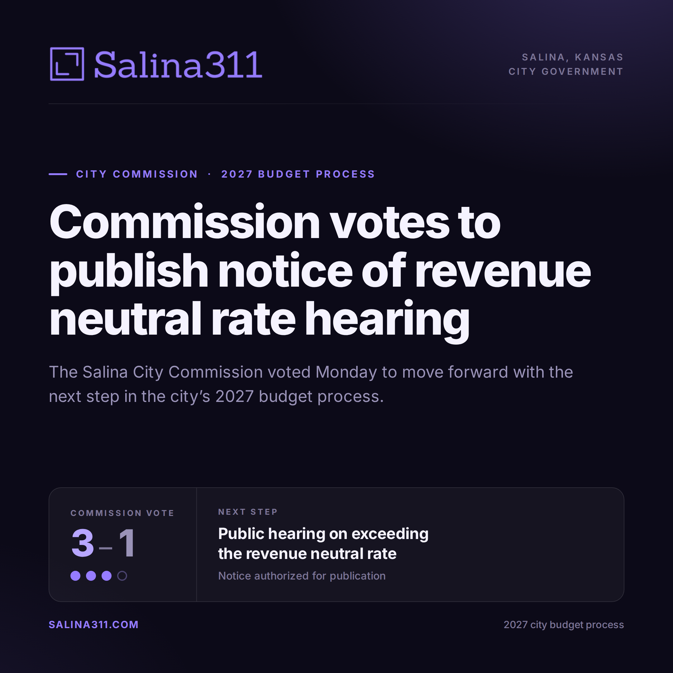 BREAKING: Salina Commission Votes 3-1 to Move Forward With Property Tax Increase for 2027 Budget