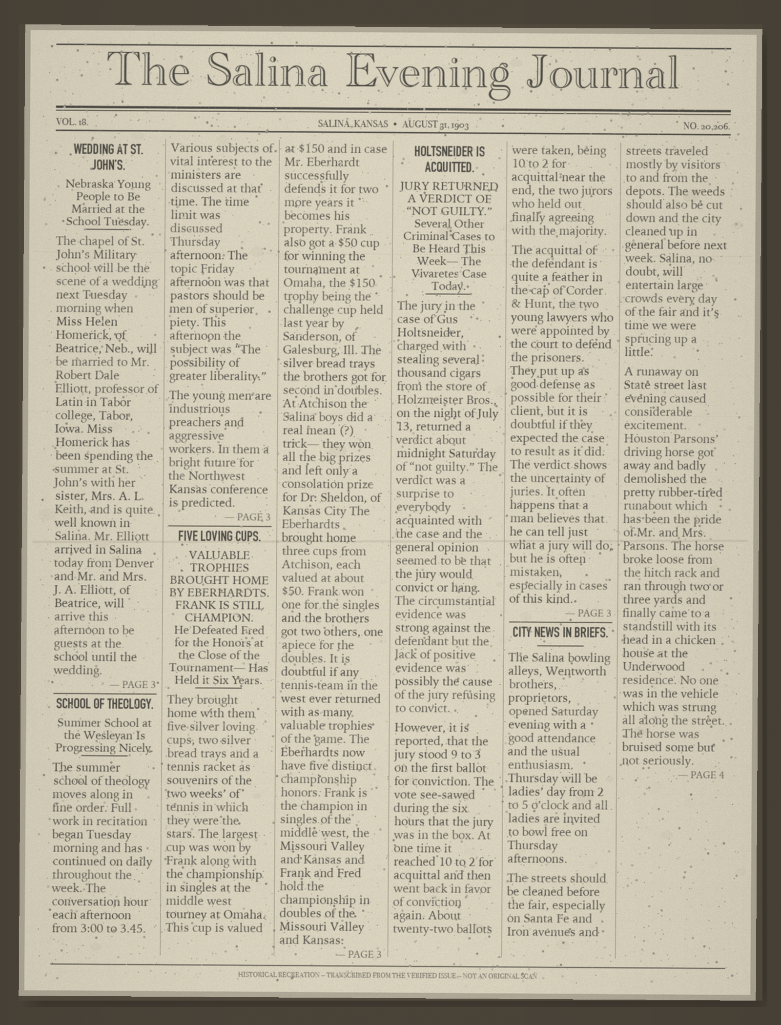 This Day in Salina History: August 31, 1903