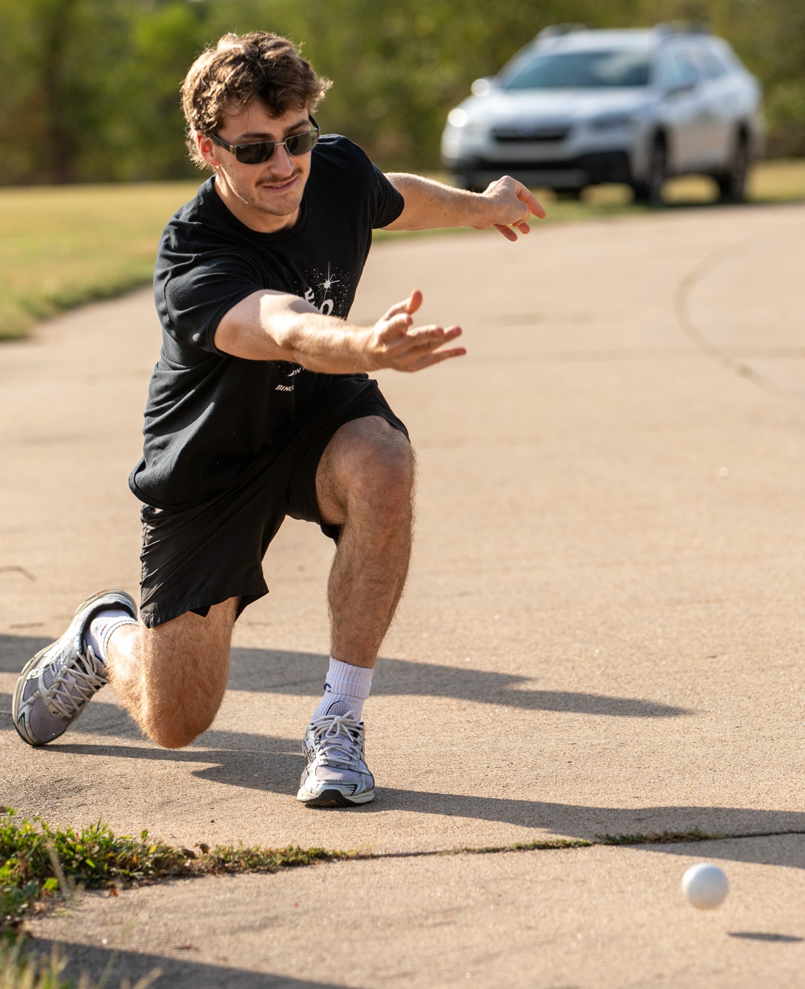 Giovanni Garufi of the Bocce Ballers rolls during the 2026 Salina Irish Road Bowling event