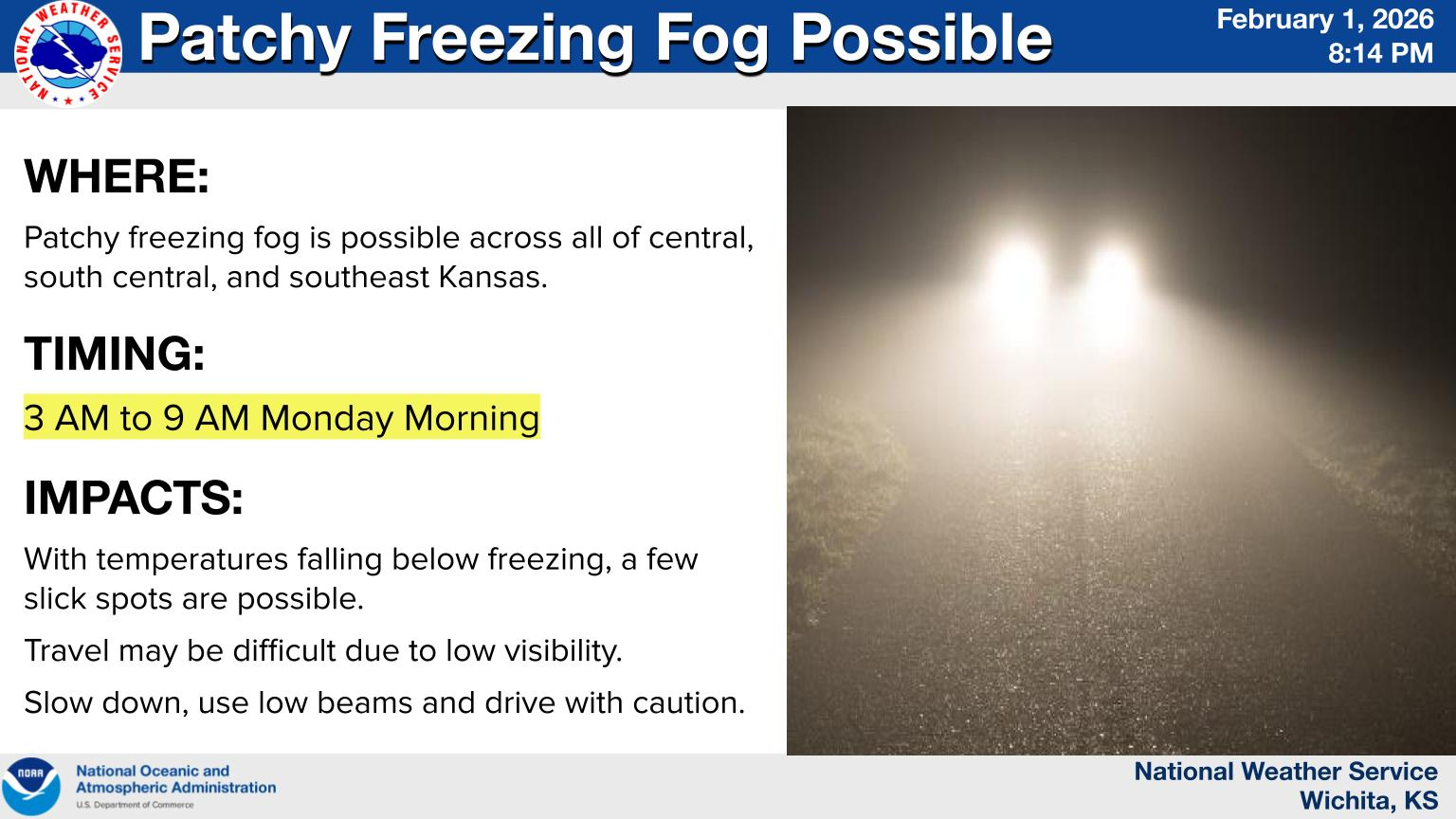 Patchy Freezing Fog Possible Monday Morning